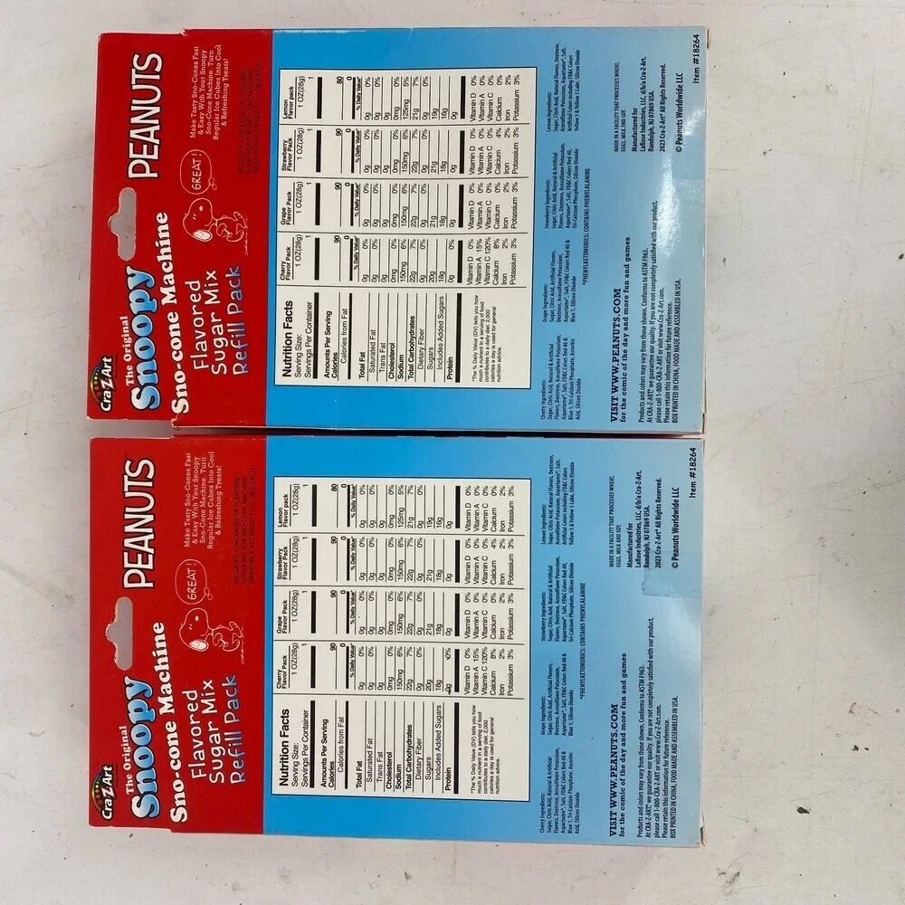 2 Pack Cra-Z-Art Snoopy Sno Cone Machine Sugar Mix Refill Packs NEW Sealed